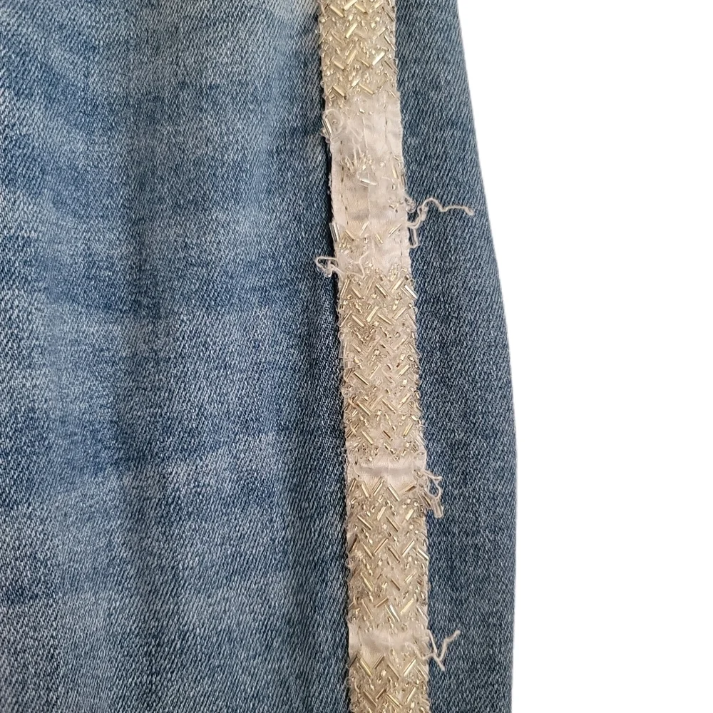Loft Jeans Womens Size 28/6 Blue Skinny Slim Pockets Embellished Tuxedo Stripe